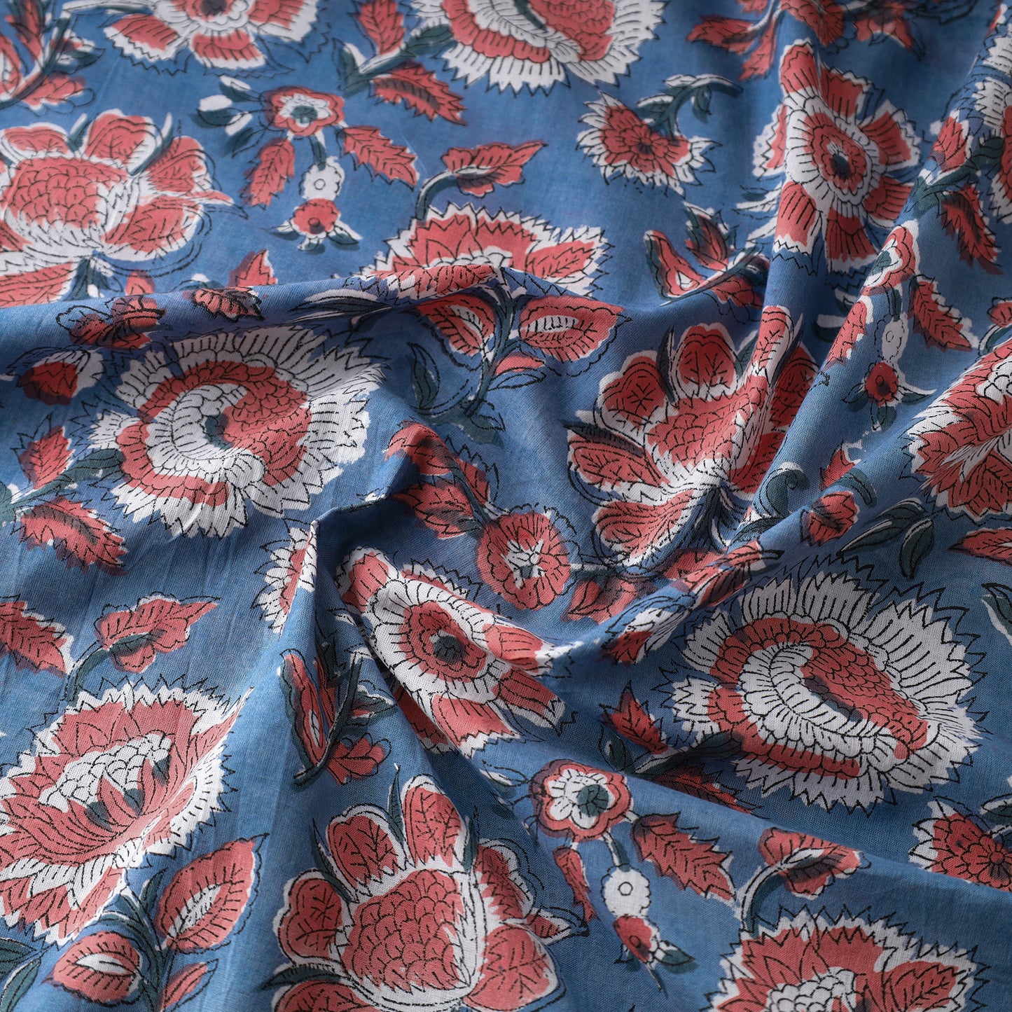 Blue - Sanganeri Block Printed Cotton Fabric 25