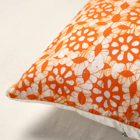 Orange Hand Batik Printed Cotton Cushion Cover (16 x 16 in)