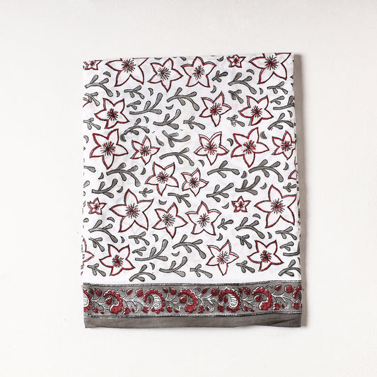 White - Sanganeri Block Printed Cotton Precut Fabric (1 Meter)