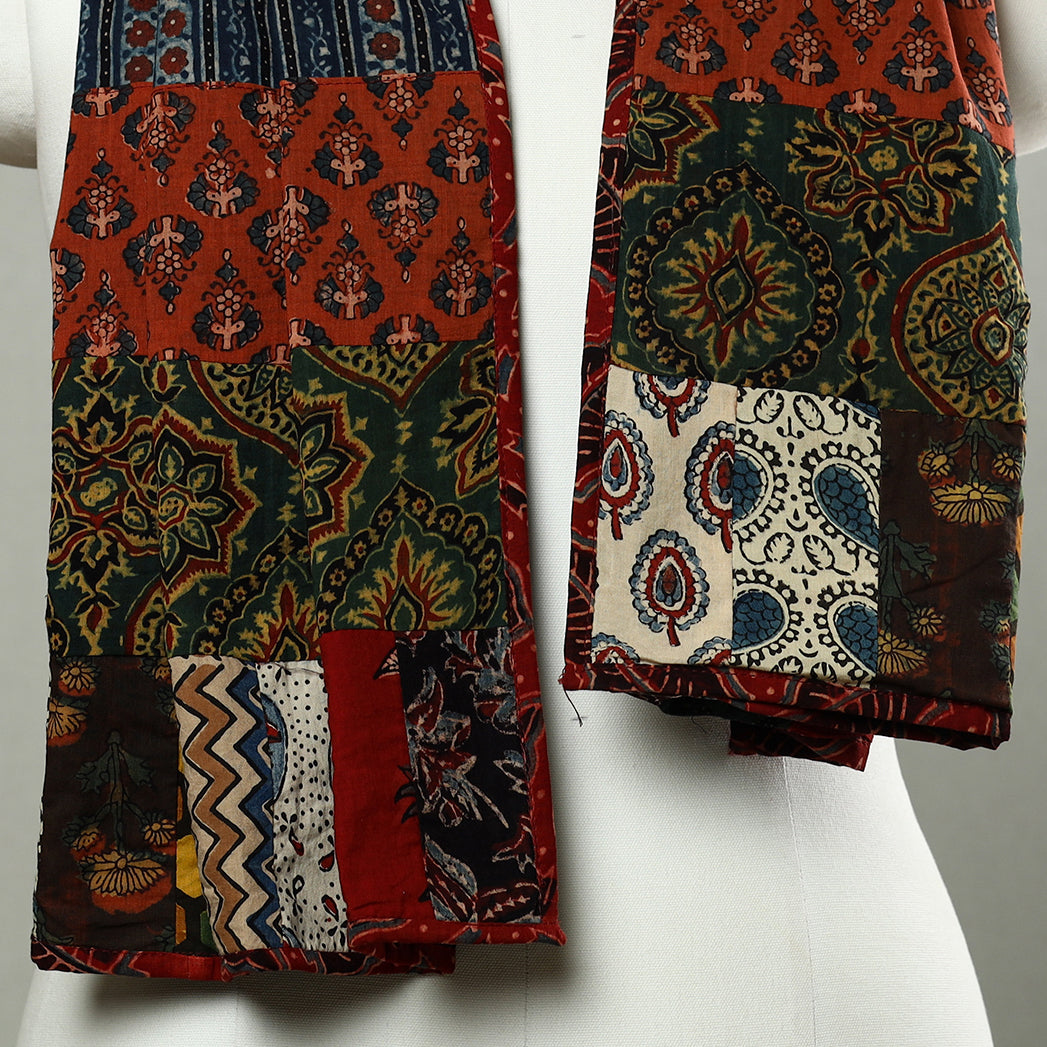 Multicolor - Patchwork Cotton Stole in Ajrakh Block Prints 18