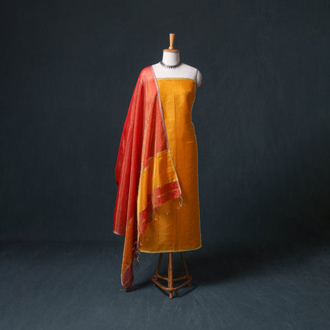Handloom Maheshwari Silk Tissue Zari Unstitched Dress Material: Kurta with Dupatta 01