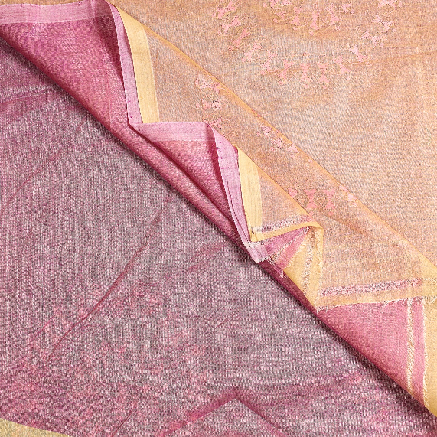 Brown - Bengal Kantha Hand Embroidery Tussar Silk Handloom Saree 41