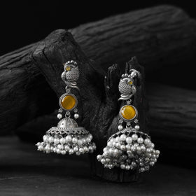 Yellow - saanjh bela peacock oxidised earrings - handcrafted