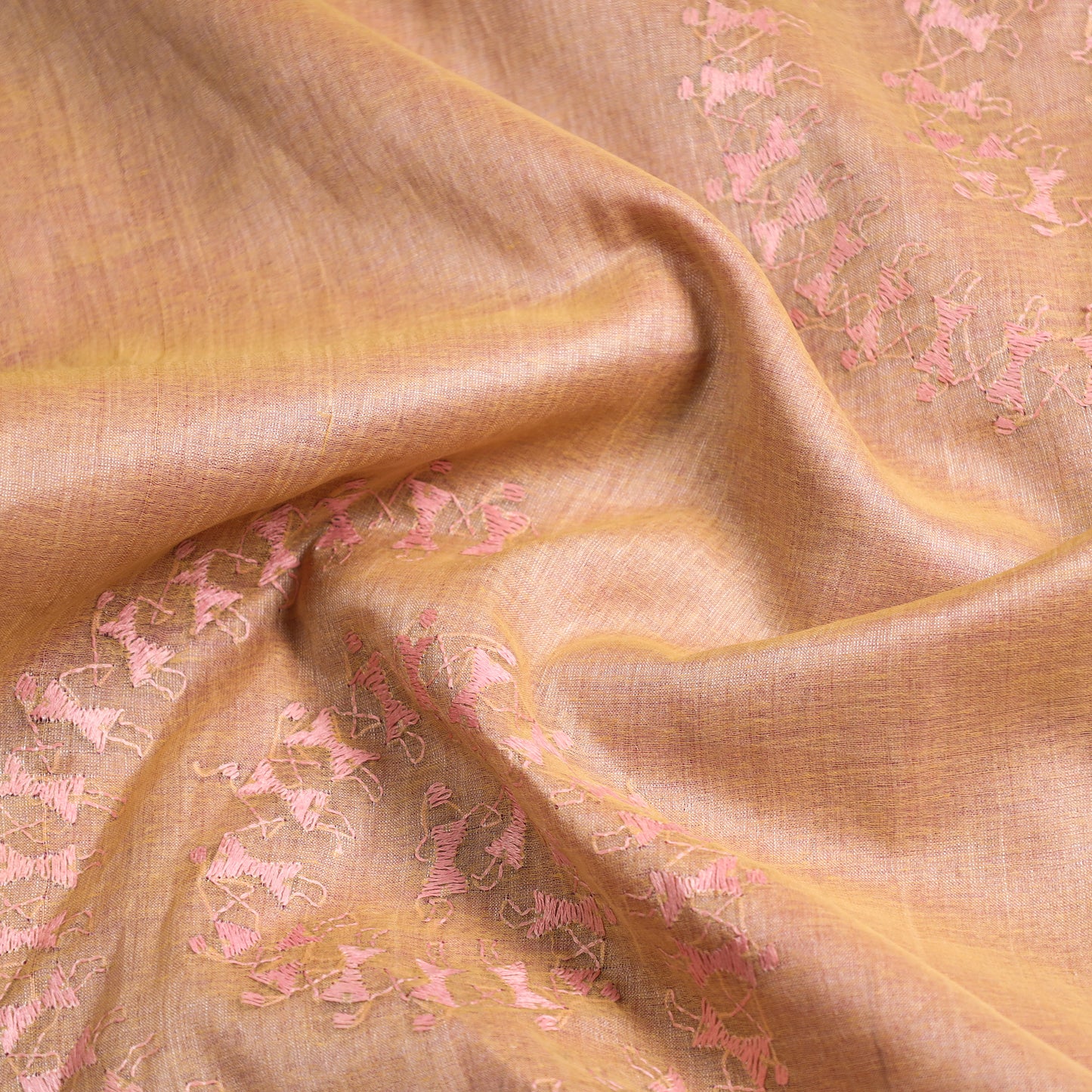 Brown - Bengal Kantha Hand Embroidery Tussar Silk Handloom Saree 41