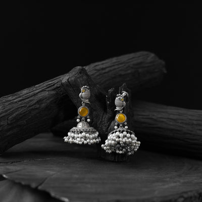 Yellow - saanjh bela peacock oxidised earrings - handcrafted