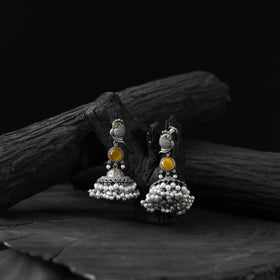 Yellow - saanjh bela peacock oxidised earrings - handcrafted