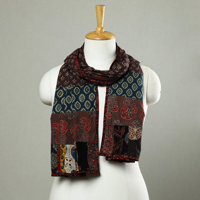 Multicolor - Patchwork Cotton Stole in Ajrakh Block Prints 20