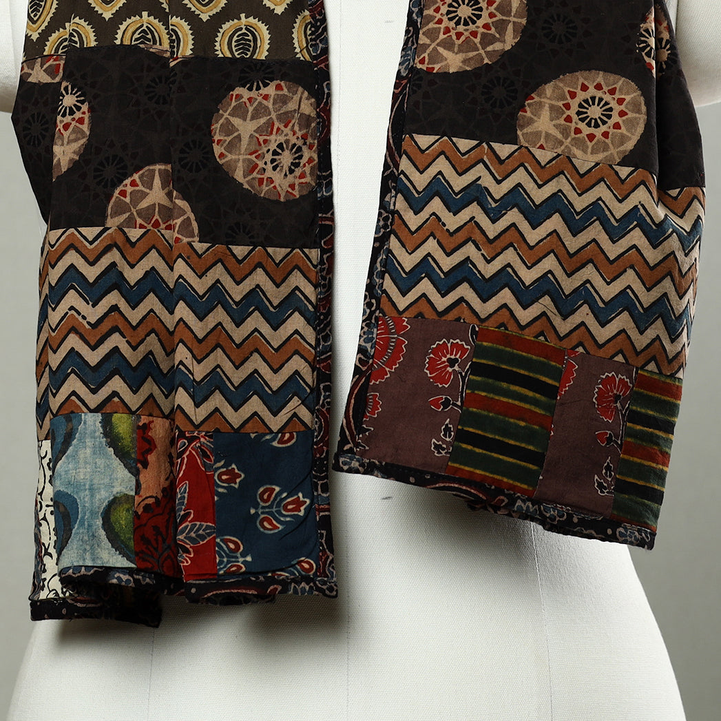 Multicolor - Patchwork Cotton Stole in Ajrakh Block Prints 22