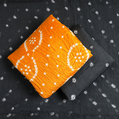 Orange - 3pc Kutch Bandhani Tie-Dye Satin Cotton Suit Material Set