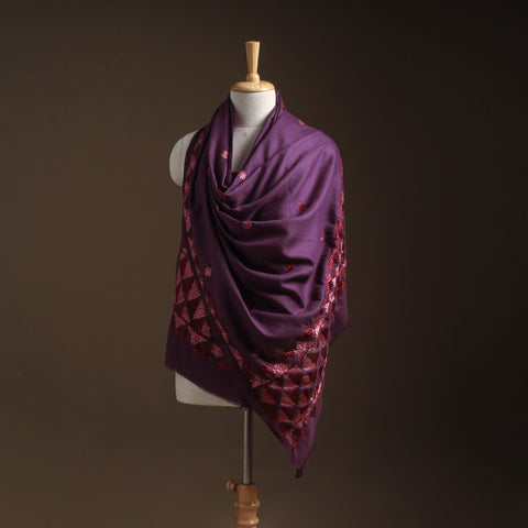 Purple - Phulkari Hand Embroidered Wool Shawl 28