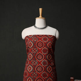 Red - Hand Block Print Natural Dyed Cotton Ajrakh 3pc Unstitched Dress Material Suit Set 09