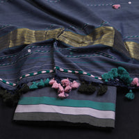 Blue - 3pc Bhujodi Mirror Work Handloom Cotton Suit Material Set 10