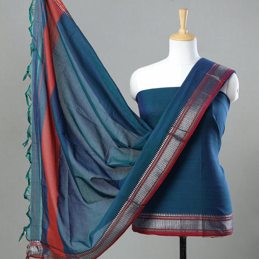 Blue - 3pc Dharwad Cotton Suit Material Set 01