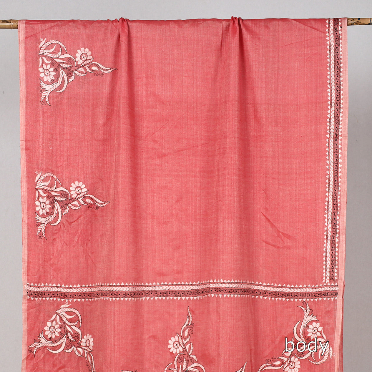 Pink - Bengal Kantha Hand Embroidery Tussar Silk Handloom Saree 33