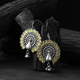 Yellow - saanjh bela mayuri oxidised earrings - handcrafted