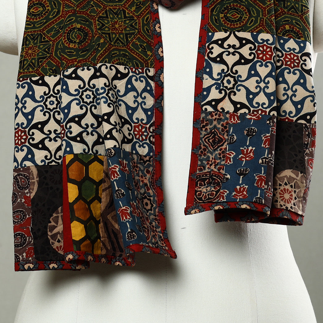 Multicolor - Patchwork Cotton Stole in Ajrakh Block Prints 27