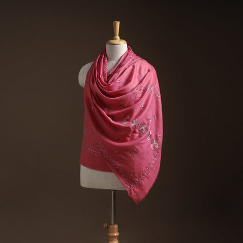 Pink - Phulkari Hand Embroidered Wool Shawl 29