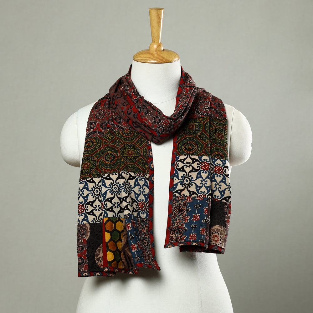 Multicolor - Patchwork Cotton Stole in Ajrakh Block Prints 27