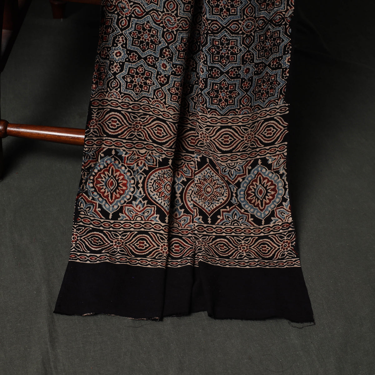 Red - Hand Block Print Natural Dyed Cotton Ajrakh 3pc Unstitched Dress Material Suit Set 09