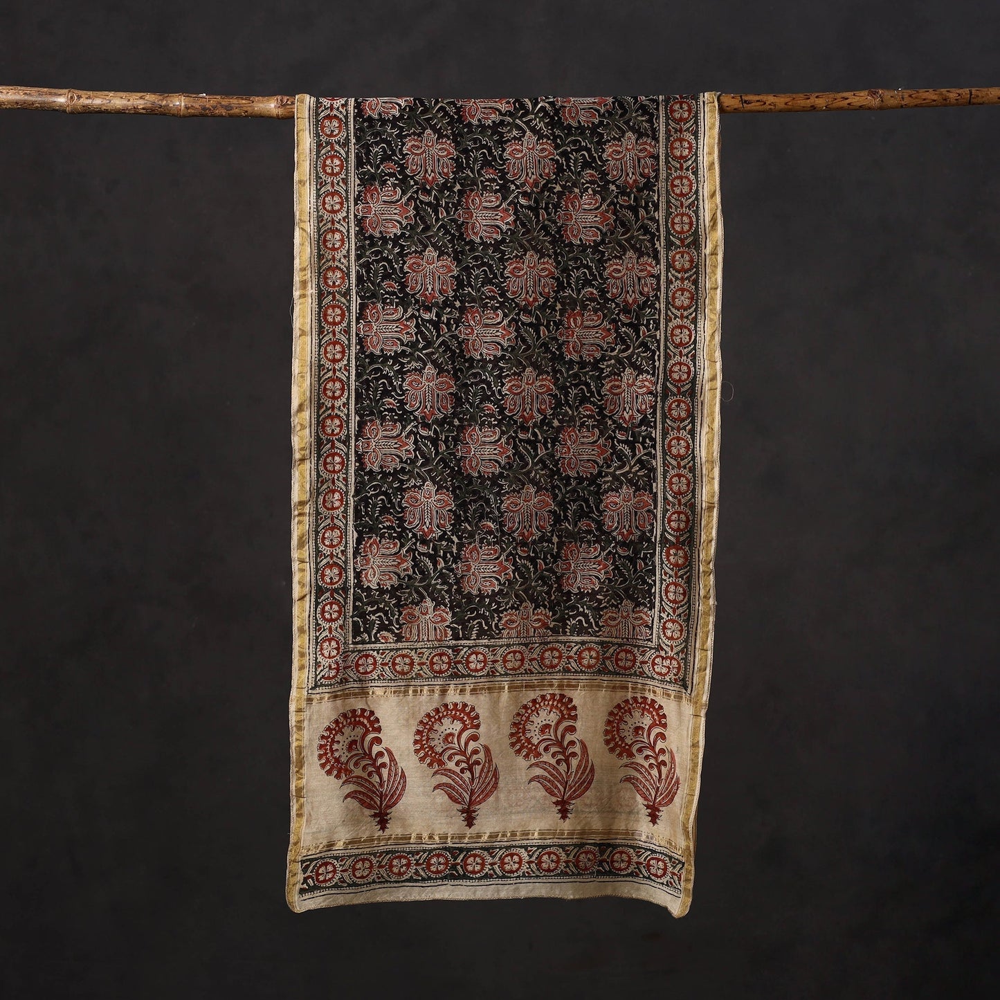 Natural dyed handloom chanderi silk pedana kalamkari stole