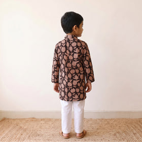 Black - kids pure cotton kurta in bagru block prints (2-3