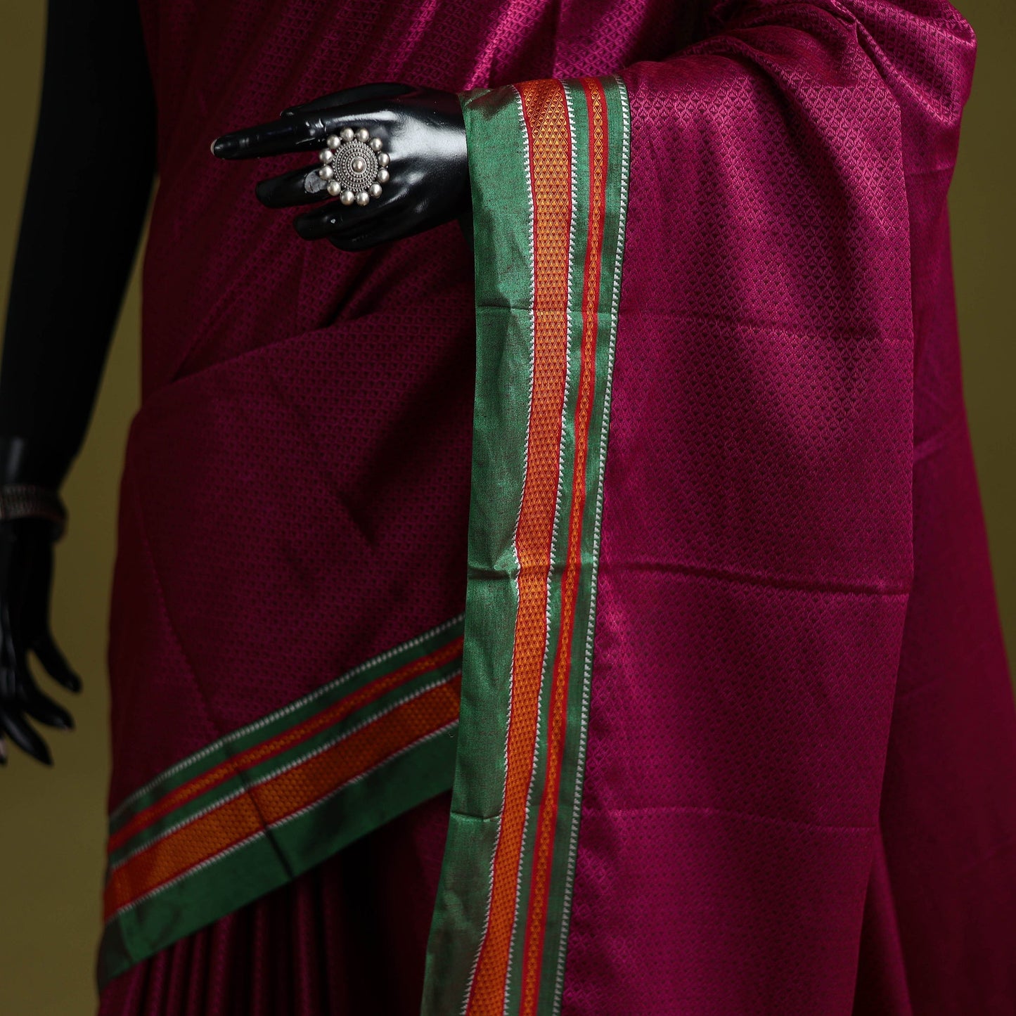 Silk cotton khun saree with ilkal pallu chikki paras border