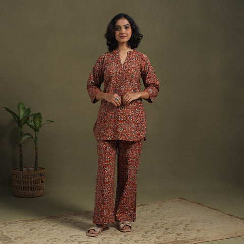 Orange Pedana Natural Dyed Block Print Kalamkari Co-ord Set 