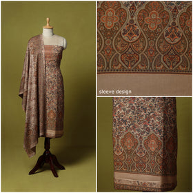 Brown - 3pc Digital Print Merino Wool Unstitched Dress Material 75