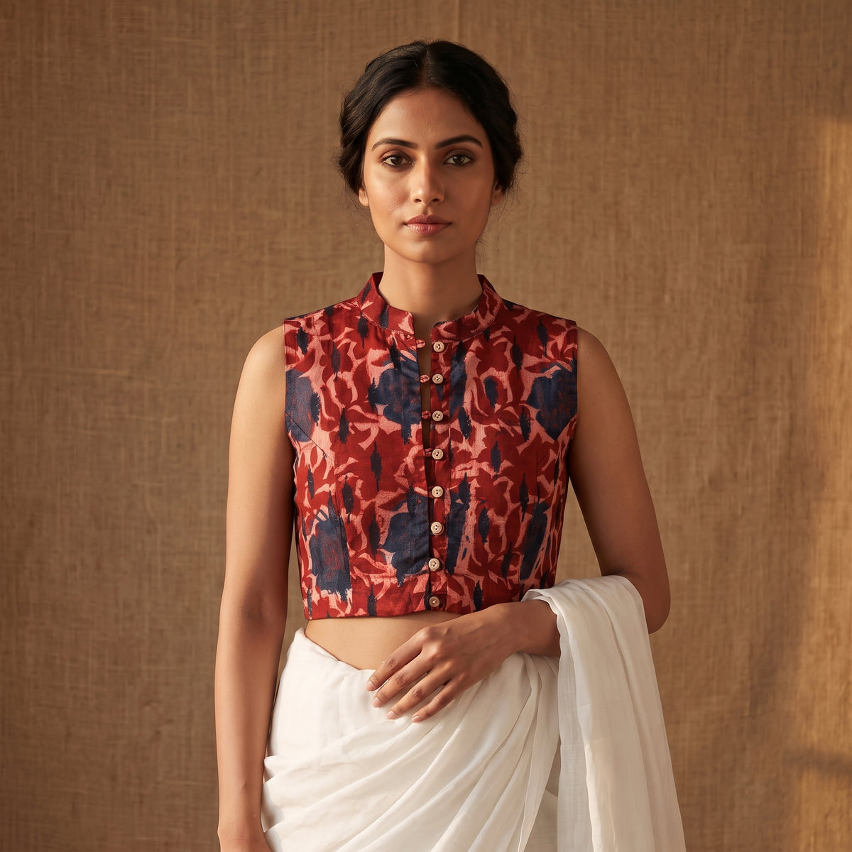 Ajrakh Hand Block Print Modal Silk Sleeveless Readymade Blouse 12