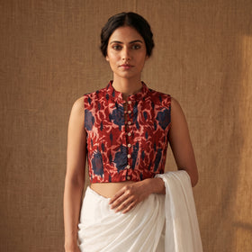 Ajrakh Hand Block Print Modal Silk Sleeveless Readymade Blouse 12