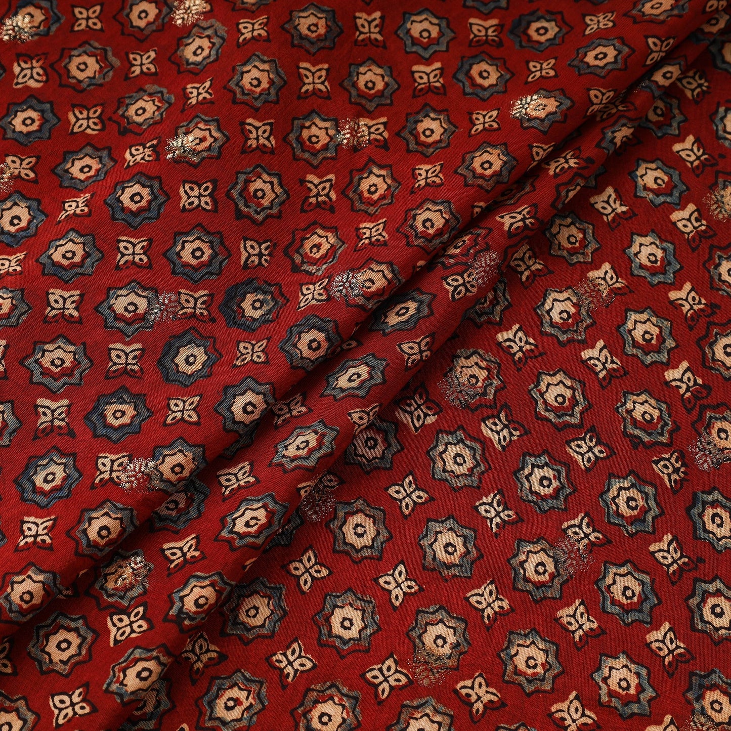 Red - natural dyed dola silk jacquard buti fabric 08