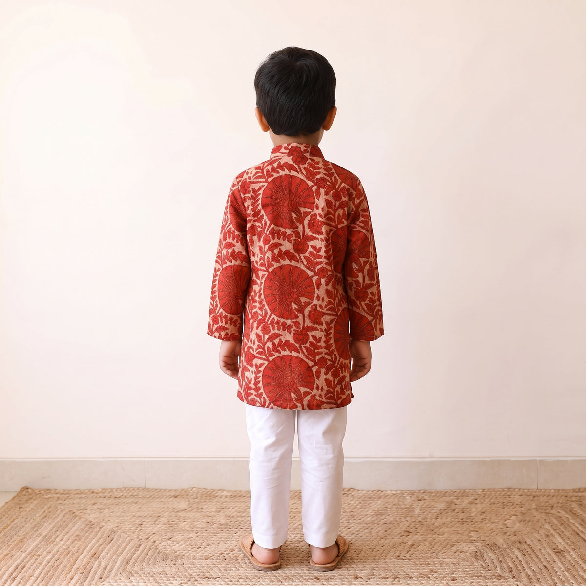 Red - kids pure cotton kurta in bagru block prints (2-3