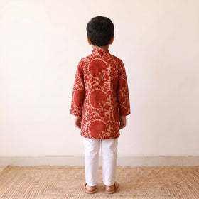 Red - kids pure cotton kurta in bagru block prints (2-3
