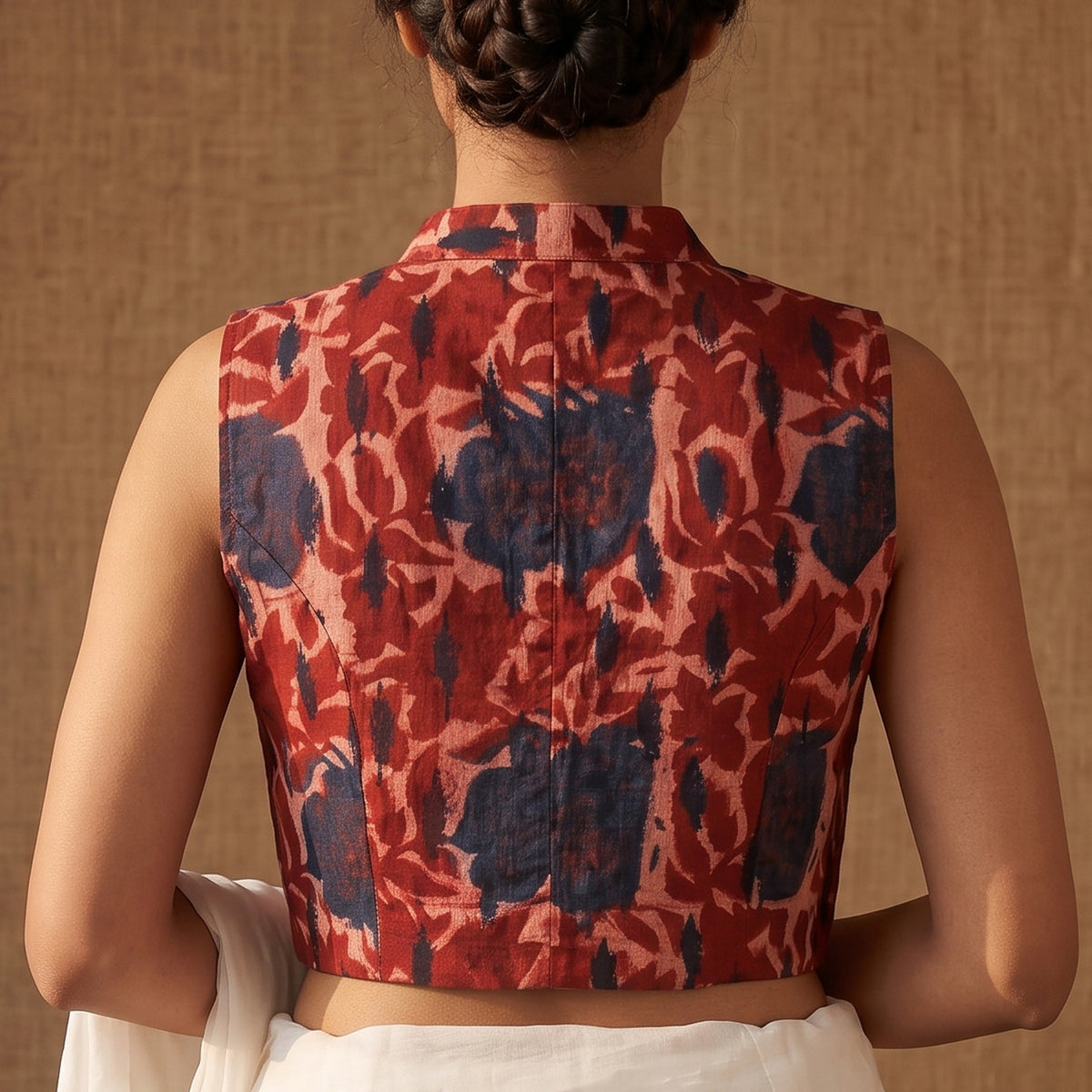 Ajrakh Hand Block Print Modal Silk Sleeveless Readymade Blouse 12