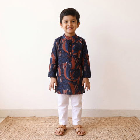 Black - Kids Pure Cotton Kurta in Bagru Block Prints (2-3 Years) 73