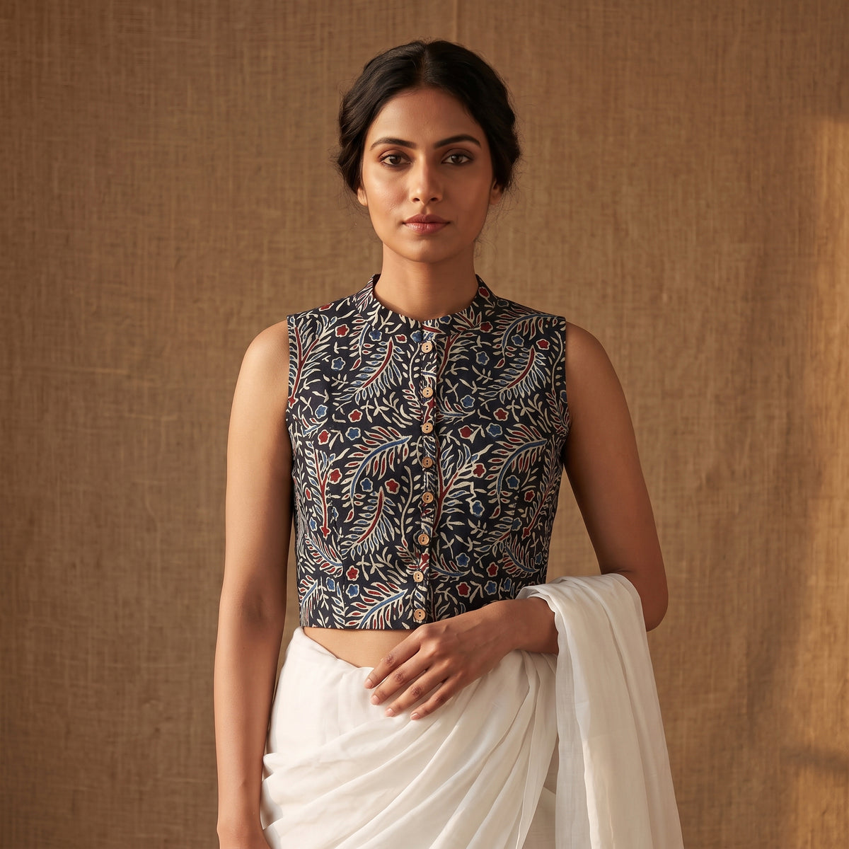 Ajrakh Hand Block Print Modal Silk Sleeveless Readymade Blouse 14