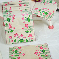 Madhubani Handpainted Chanderi Table Runner & Table Mats Set