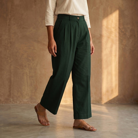 Green - Cotton Lycra Elasticated Plain Pant for Women 03