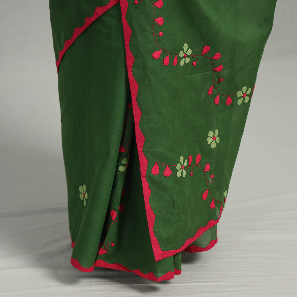 Green - Pure Cotton Patti Kaam Applique Saree 02