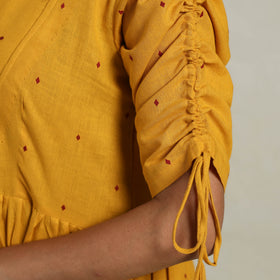 Buy Tiered Fit & Flare Cotton Yellow Jacquard Dress Online