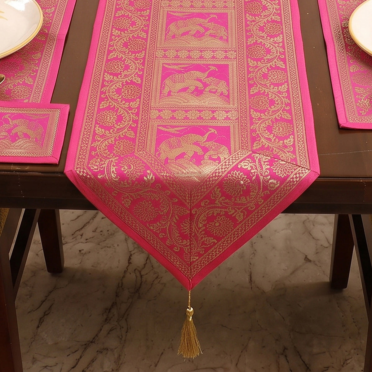 13pc Dining Table Linen Set in Brocade Banarasi Silk 03