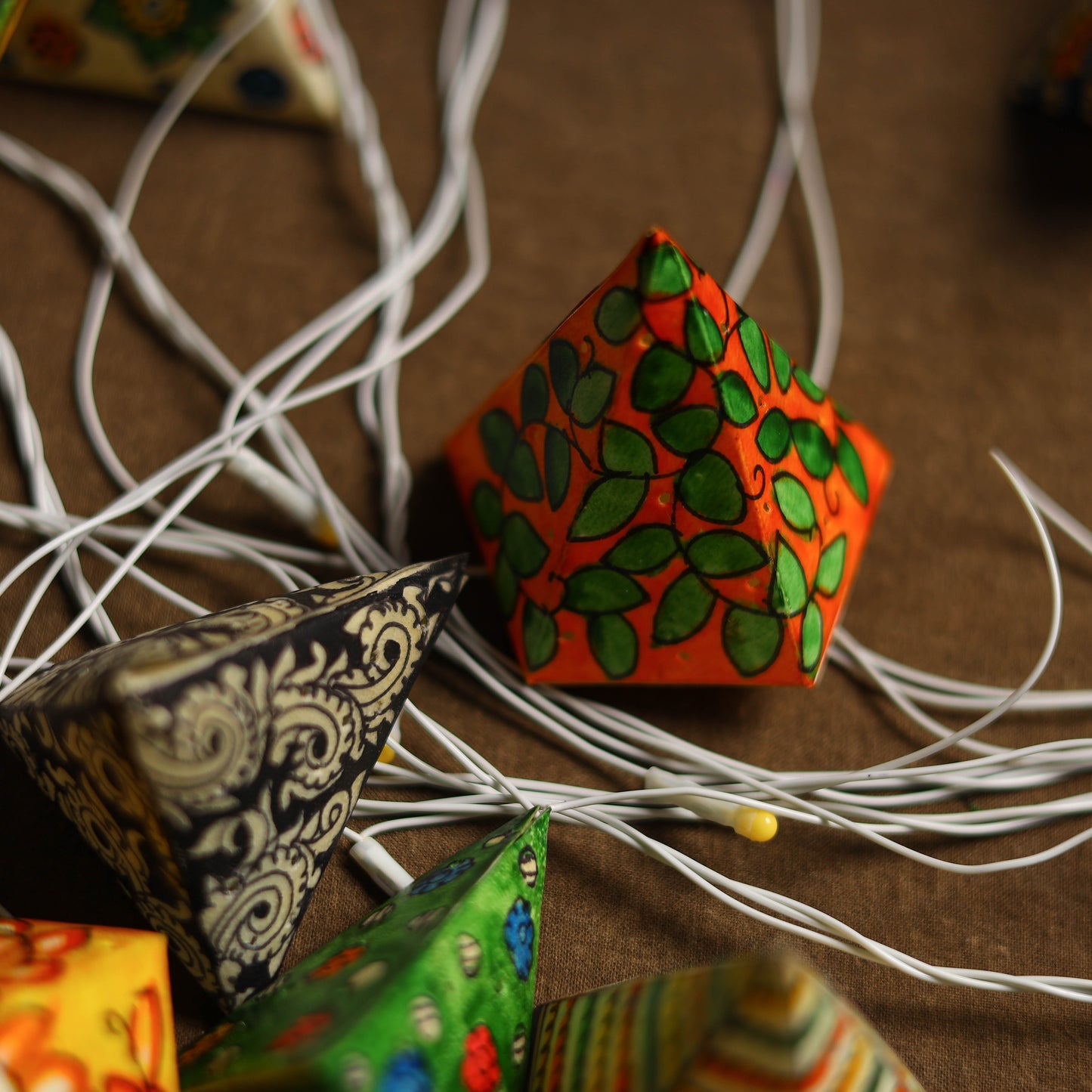 Handpainted Tholu Bommalata Leather Fairy Lights Cones