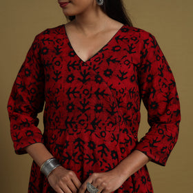 Buy Red Flared Cotton Batik Print Dress Online 