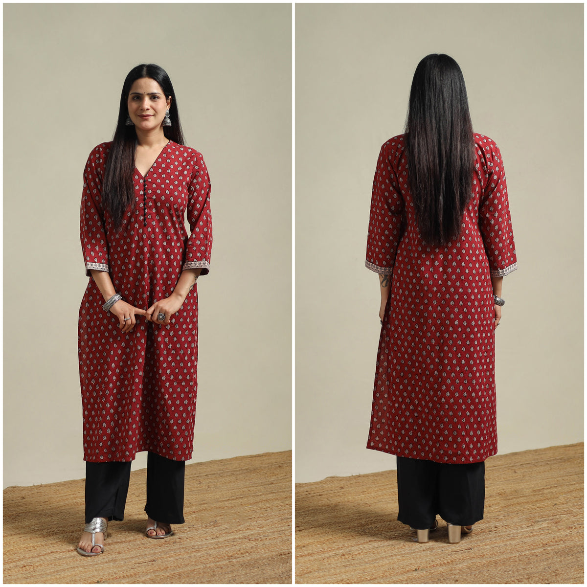 Red - Bagh Hand Block Print Natural Dyed Cotton Straight Kurta for women 05