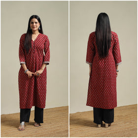 Red - Bagh Hand Block Print Natural Dyed Cotton Straight Kurta for women 05