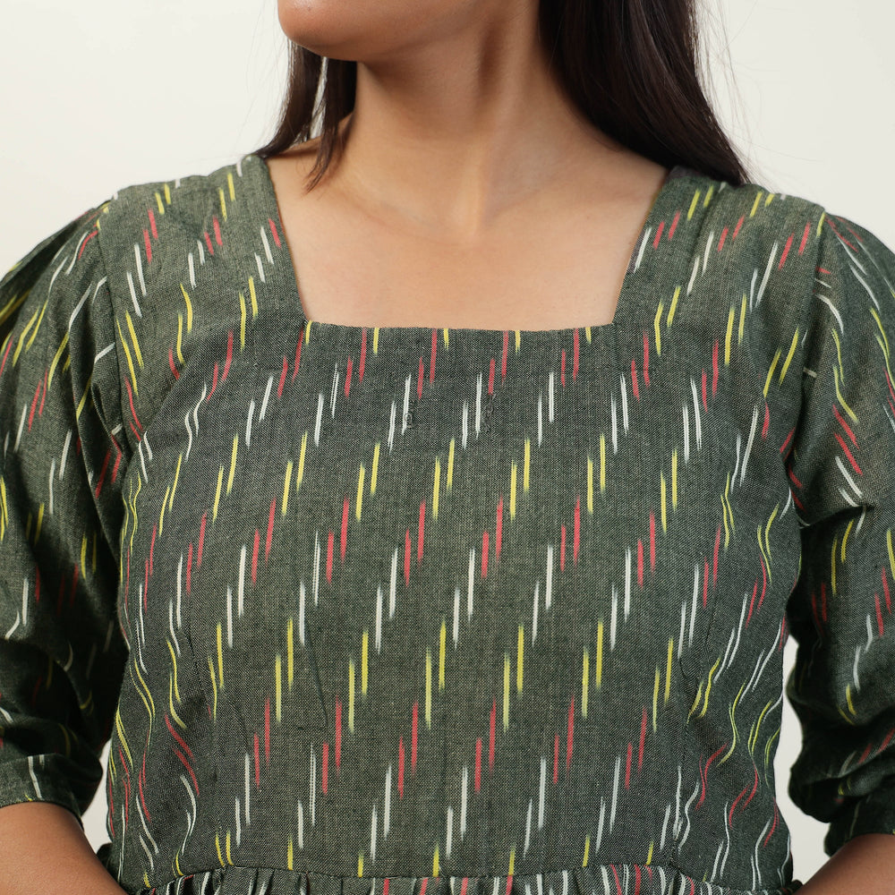 Grey - Pochampally Ikat Weave Cotton Dress 10