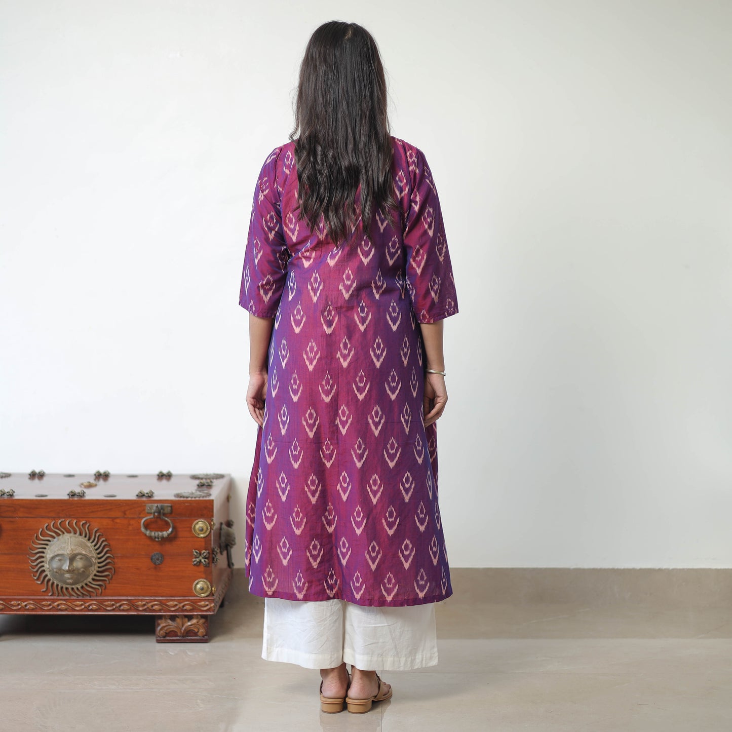 Purple - Mercerised Cotton Pochampally Ikat Kurta (A-Line) 01