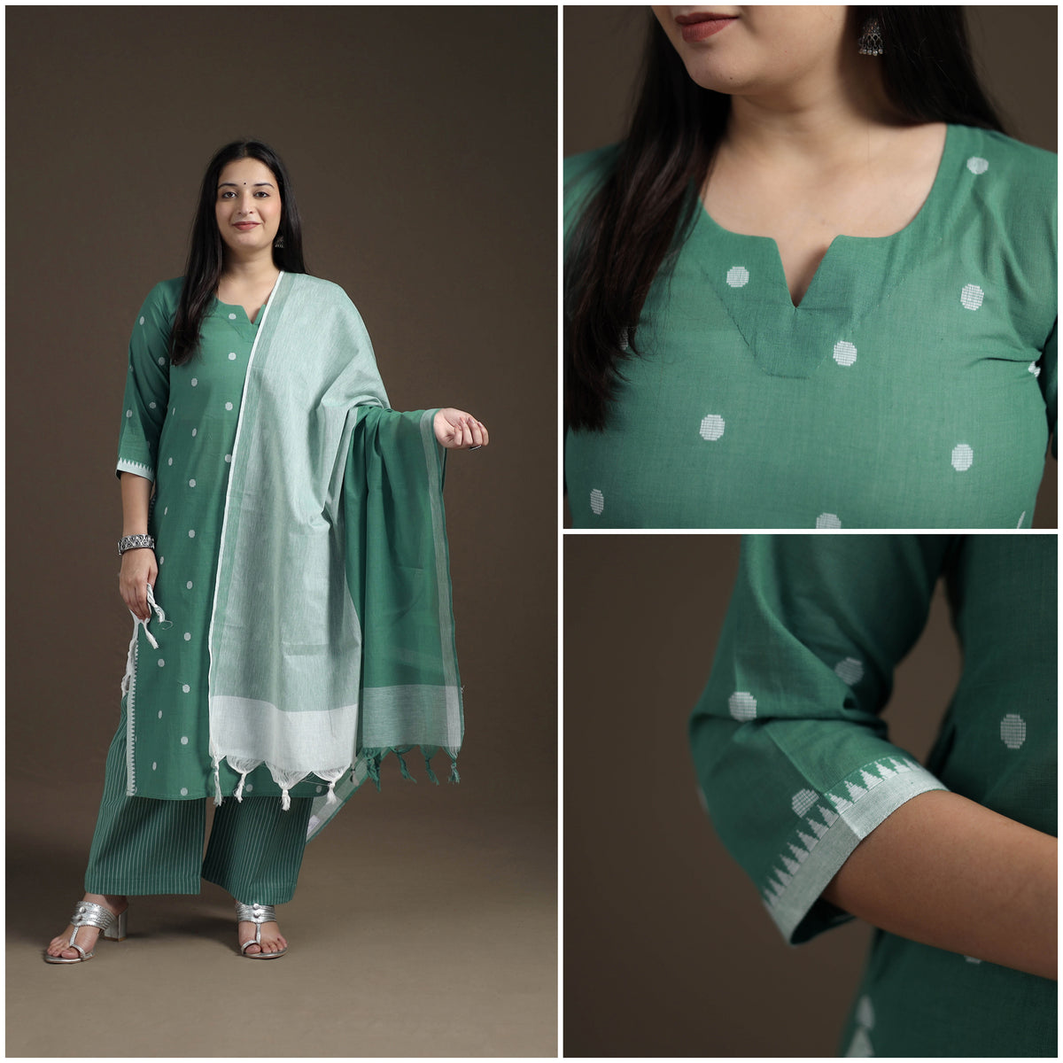 Jacquard Woven Cotton Straight Kurta with Palazzo & Dupatta Suit Set for Women 05