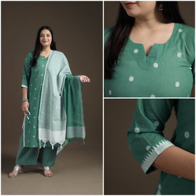 Jacquard Woven Cotton Straight Kurta with Palazzo & Dupatta Suit Set for Women 05
