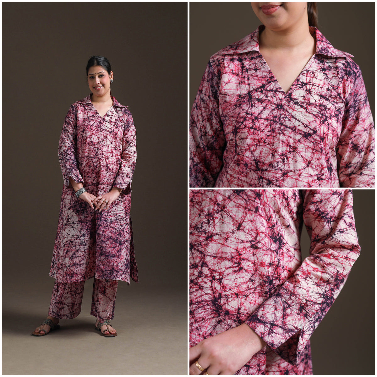Hand Batik Print Cotton Straight Kurta with Palazzo Set for women 19